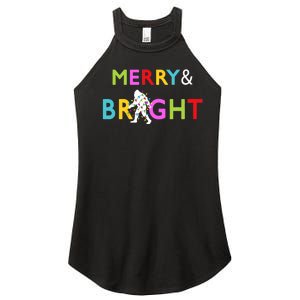 Bigfoot Sasquatch Merry And Bright Christmas Lights Gift Women's Perfect Tri Rocker Tank