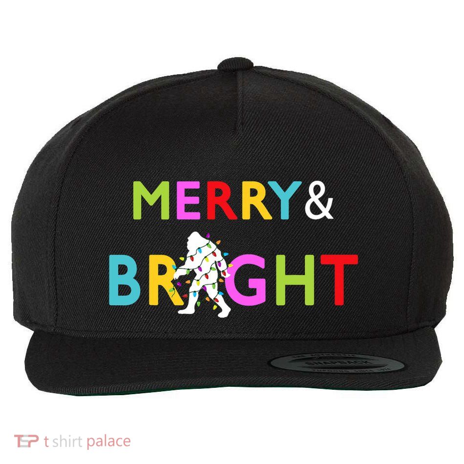 Bigfoot Sasquatch Merry And Bright Christmas Lights Gift Wool Snapback Cap