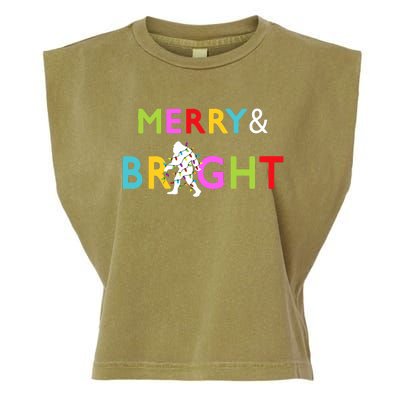 Bigfoot Sasquatch Merry And Bright Christmas Lights Gift Garment-Dyed Women's Muscle Tee