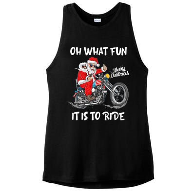 Biker Santa Motorcycle Fan Merry Christmas Xmas Holidays Ladies PosiCharge Tri-Blend Wicking Tank