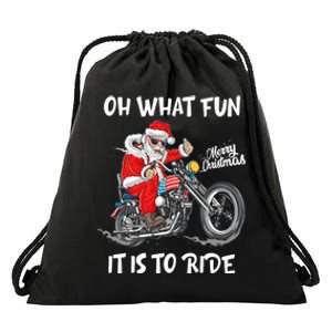 Biker Santa Motorcycle Fan Merry Christmas Xmas Holidays Drawstring Bag