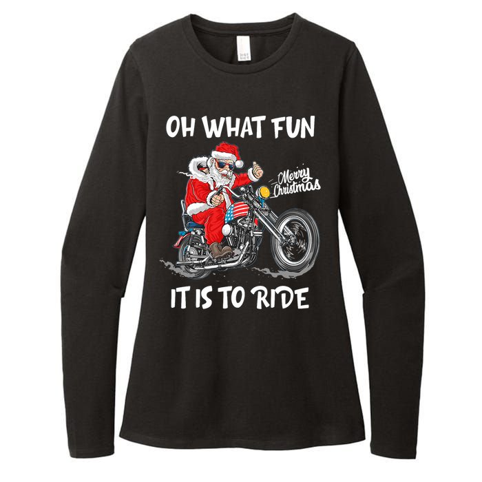 Biker Santa Motorcycle Fan Merry Christmas Xmas Holidays Womens CVC Long Sleeve Shirt