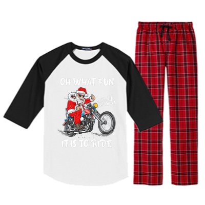 Biker Santa Motorcycle Fan Merry Christmas Xmas Holidays Raglan Sleeve Pajama Set