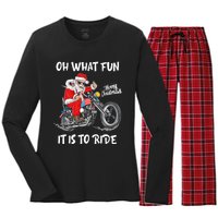 Biker Santa Motorcycle Fan Merry Christmas Xmas Holidays Women's Long Sleeve Flannel Pajama Set 