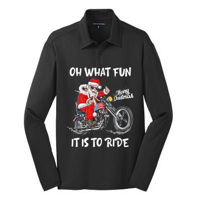 Biker Santa Motorcycle Fan Merry Christmas Xmas Holidays Silk Touch Performance Long Sleeve Polo