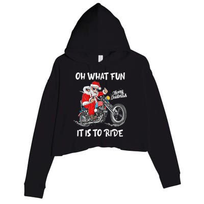 Biker Santa Motorcycle Fan Merry Christmas Xmas Holidays Crop Fleece Hoodie