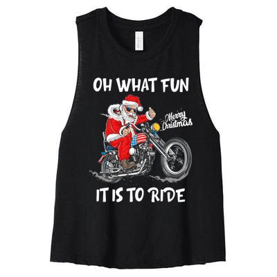 Biker Santa Motorcycle Fan Merry Christmas Xmas Holidays Women's Racerback Cropped Tank