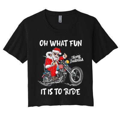 Biker Santa Motorcycle Fan Merry Christmas Xmas Holidays Women's Crop Top Tee