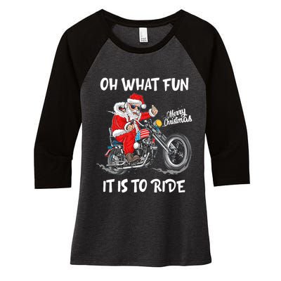 Biker Santa Motorcycle Fan Merry Christmas Xmas Holidays Women's Tri-Blend 3/4-Sleeve Raglan Shirt