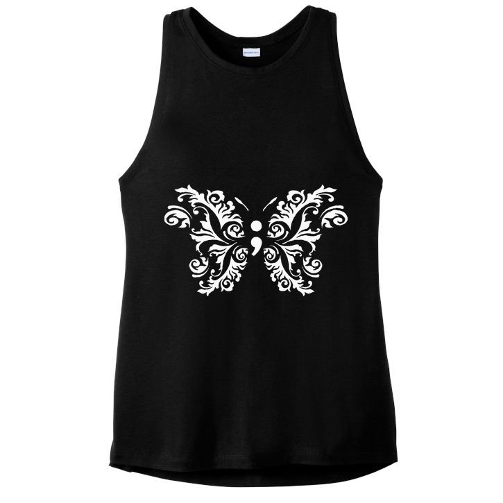 Butterfly Semicolon Mental Health Awareness Warrior Suicide Ladies PosiCharge Tri-Blend Wicking Tank
