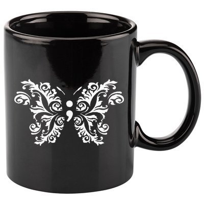 Butterfly Semicolon Mental Health Awareness Warrior Suicide 11oz C Handle Ceramic Mug