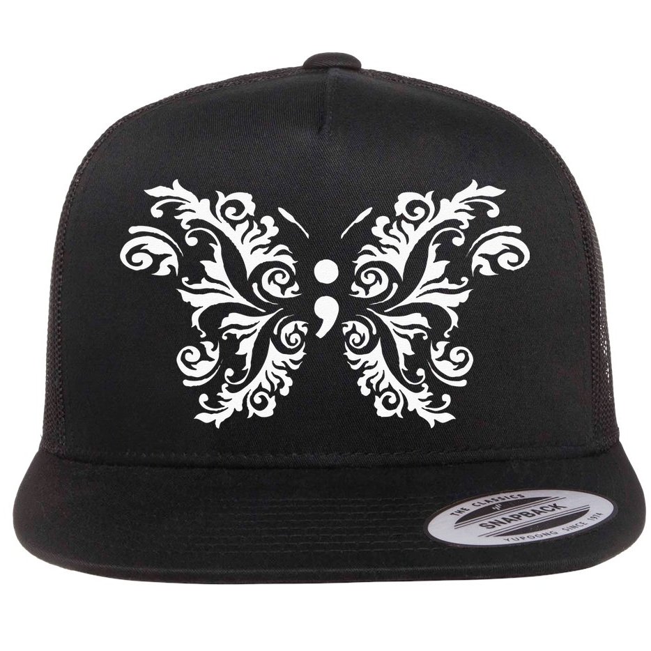 Butterfly Semicolon Mental Health Awareness Warrior Suicide Flat Bill Trucker Hat
