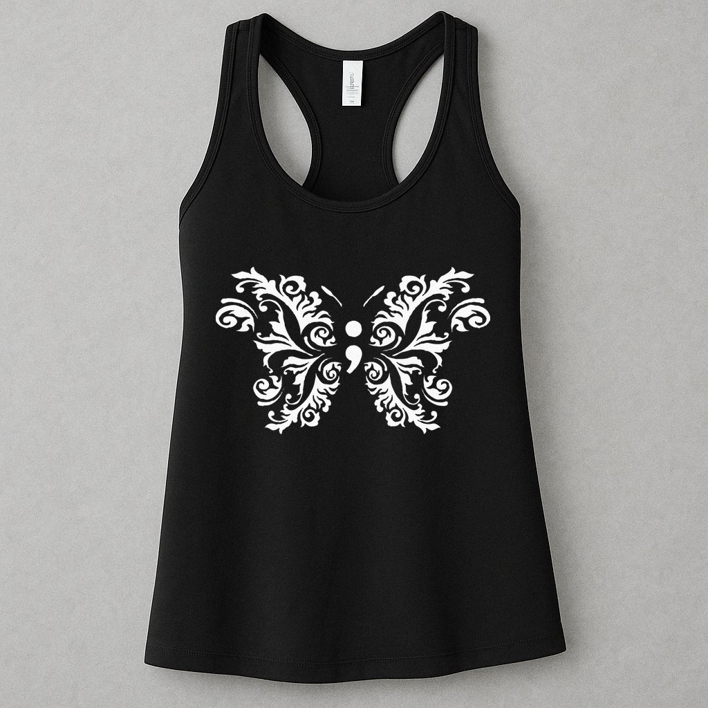 Butterfly Semicolon Mental Health Awareness Warrior Suicide Womens Tank Top