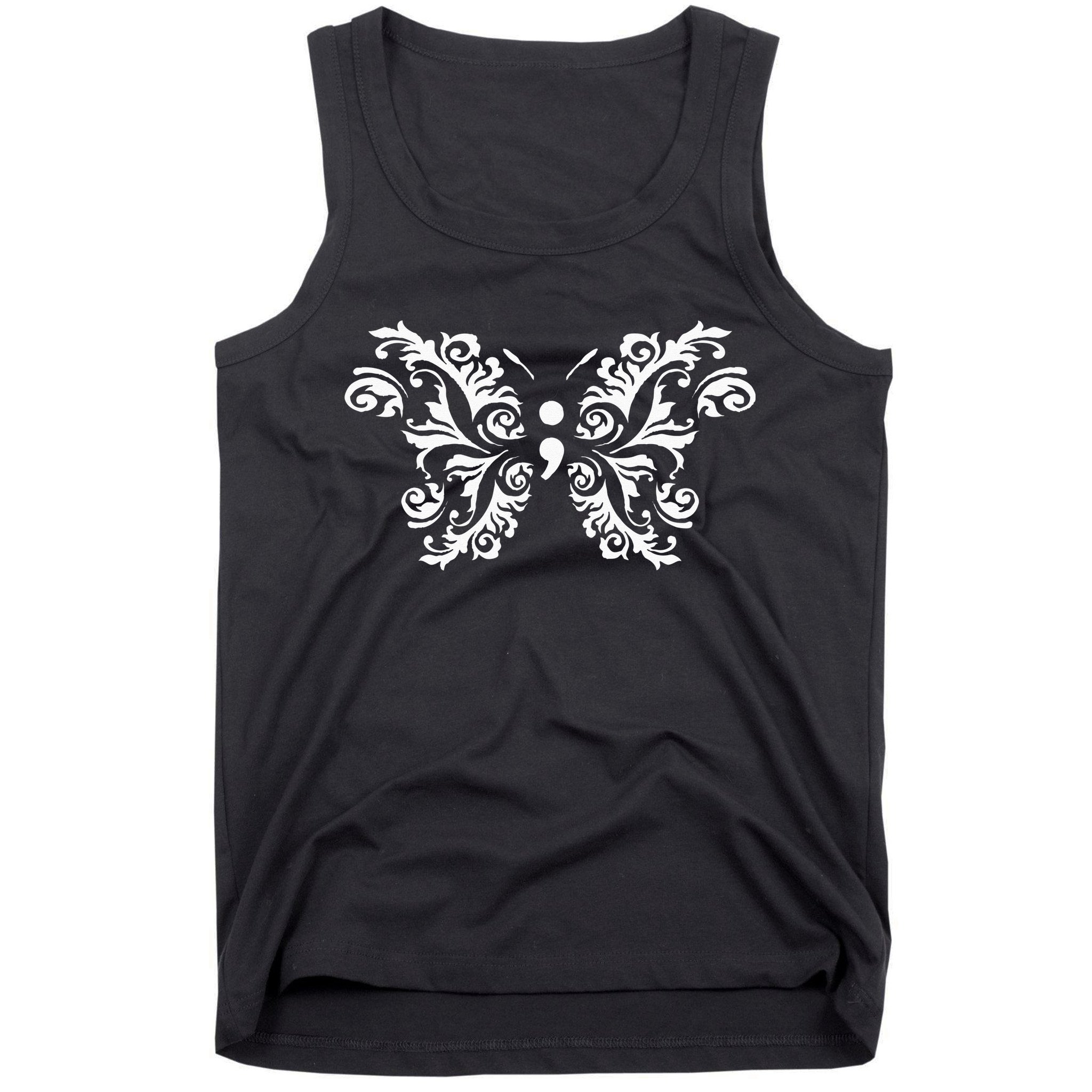 Butterfly Semicolon Mental Health Awareness Warrior Suicide Tank Top