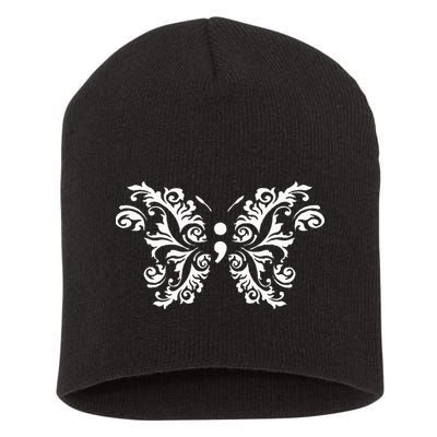 Butterfly Semicolon Mental Health Awareness Warrior Suicide Short Acrylic Beanie