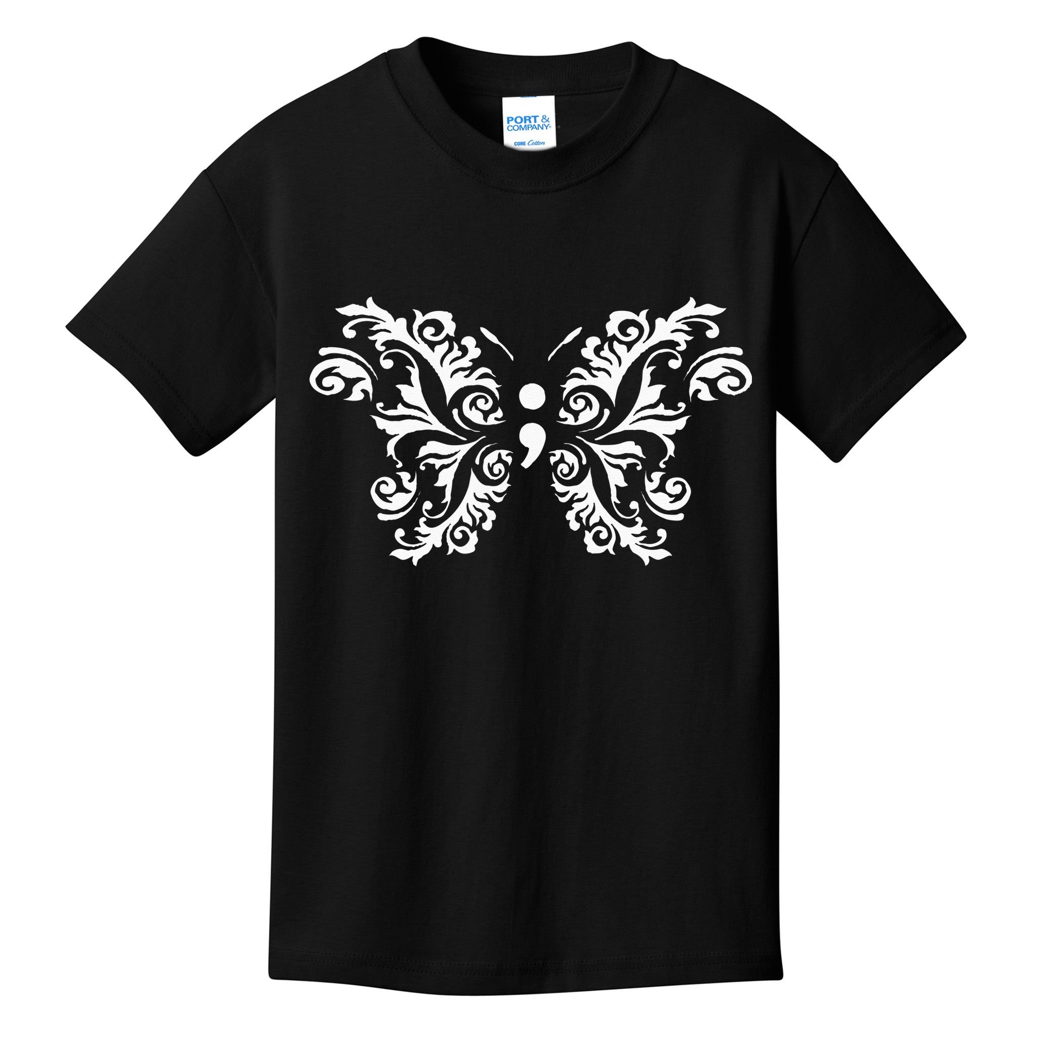Butterfly Semicolon Mental Health Awareness Warrior Suicide Kids T-Shirt