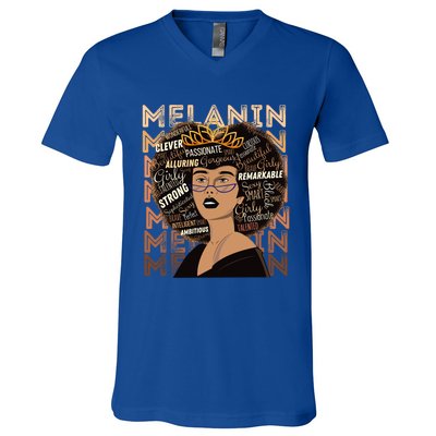 Black Strong Melanin Afro African American Meaningful Gift V-Neck T-Shirt