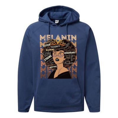 Black Strong Melanin Afro African American Meaningful Gift Performance Fleece Hoodie