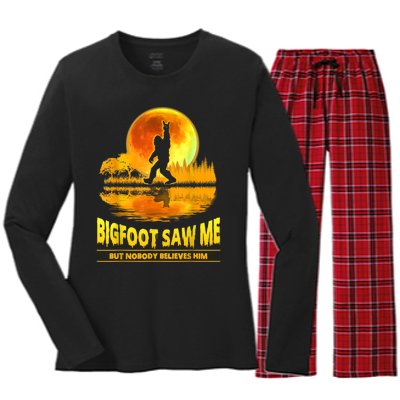 Bigfoot Saw Me But Nobody Believes Him Bigfoot Night Stroll Women's Long Sleeve Flannel Pajama Set 