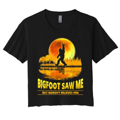 Bigfoot Saw Me But Nobody Believes Him Bigfoot Night Stroll Women's Crop Top Tee