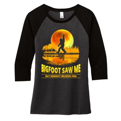 Bigfoot Saw Me But Nobody Believes Him Bigfoot Night Stroll Women's Tri-Blend 3/4-Sleeve Raglan Shirt