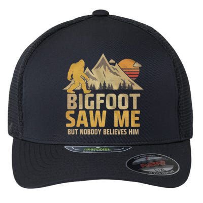 Bigfoot Saw Me But Nobody Believes Him Funny Sasquatch Flexfit Unipanel Trucker Cap