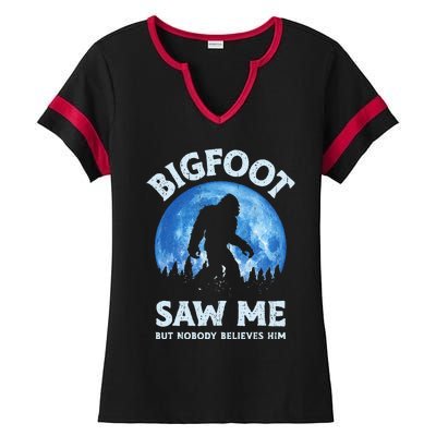 Bigfoot Saw Me But Nobody Believes Him Funny Sasquatch Retro Ladies Halftime Notch Neck Tee