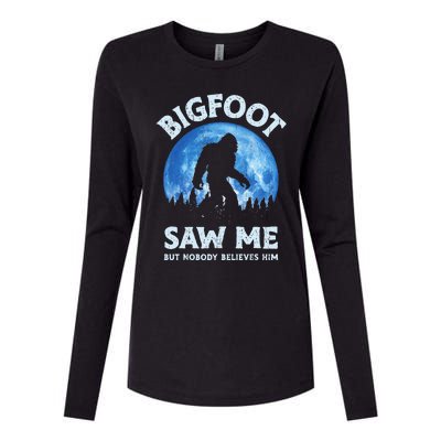 Bigfoot Saw Me But Nobody Believes Him Funny Sasquatch Retro Womens Cotton Relaxed Long Sleeve T-Shirt