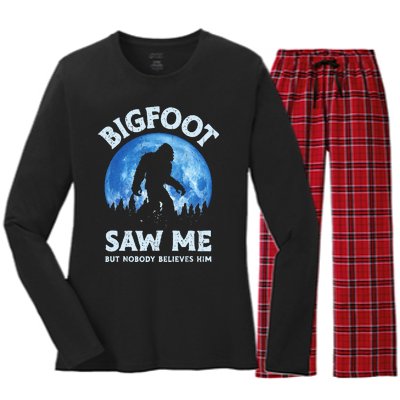 Bigfoot Saw Me But Nobody Believes Him Funny Sasquatch Retro Women's Long Sleeve Flannel Pajama Set 