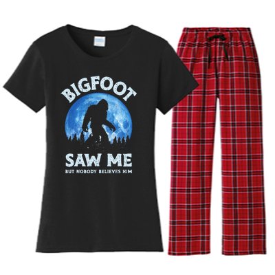 Bigfoot Saw Me But Nobody Believes Him Funny Sasquatch Retro Women's Flannel Pajama Set