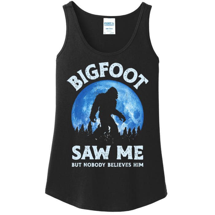 Bigfoot Saw Me But Nobody Believes Him Funny Sasquatch Retro Ladies Essential Tank