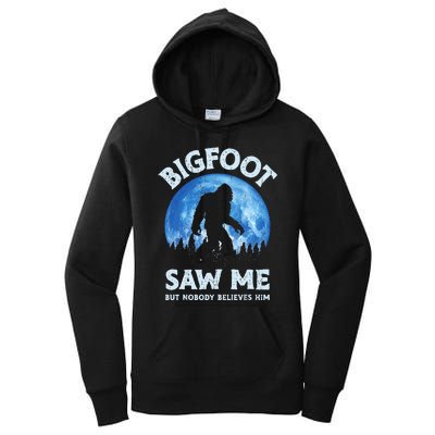 Bigfoot Saw Me But Nobody Believes Him Funny Sasquatch Retro Women's Pullover Hoodie