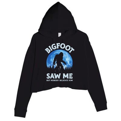 Bigfoot Saw Me But Nobody Believes Him Funny Sasquatch Retro Crop Fleece Hoodie