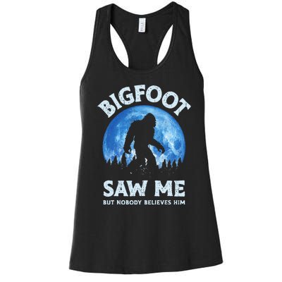 Bigfoot Saw Me But Nobody Believes Him Funny Sasquatch Retro Women's Racerback Tank