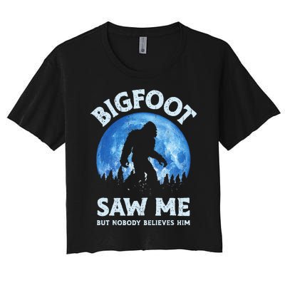 Bigfoot Saw Me But Nobody Believes Him Funny Sasquatch Retro Women's Crop Top Tee