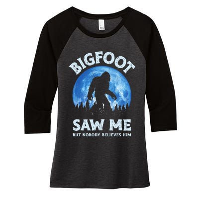 Bigfoot Saw Me But Nobody Believes Him Funny Sasquatch Retro Women's Tri-Blend 3/4-Sleeve Raglan Shirt