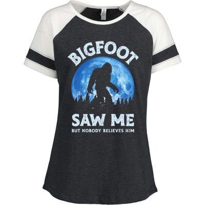 Bigfoot Saw Me But Nobody Believes Him Funny Sasquatch Retro Enza Ladies Jersey Colorblock Tee