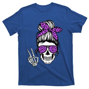 Boho Skeleton Messy Bun Bandana Halloween For Mom Gift T-Shirt