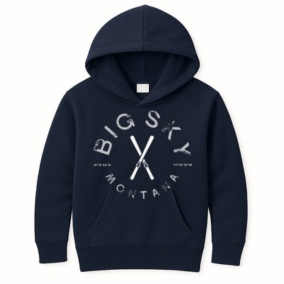 Big Sky Montana MT Vintage Sports Design Navy Kids Hoodie