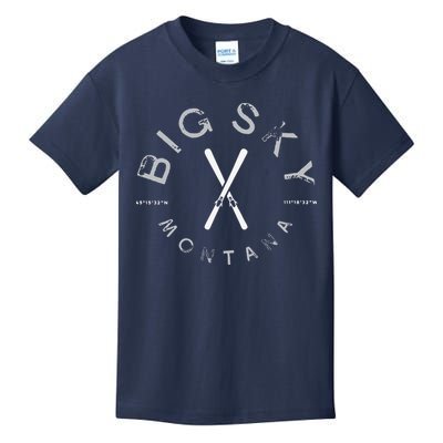 Big Sky Montana MT Vintage Sports Design Navy Kids T-Shirt