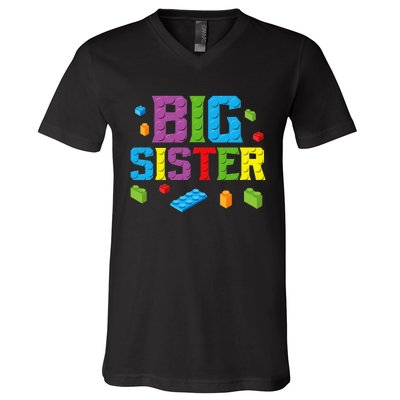 Big Sister Master Builder Building Bricks Blocks Family Set V-Neck T-Shirt