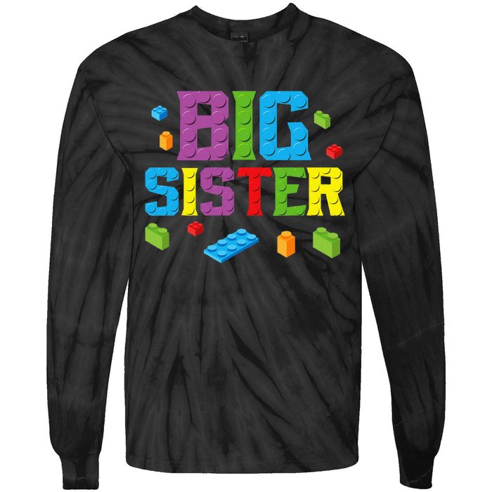 Big Sister Master Builder Building Bricks Blocks Family Set Tie-Dye Long Sleeve Shirt