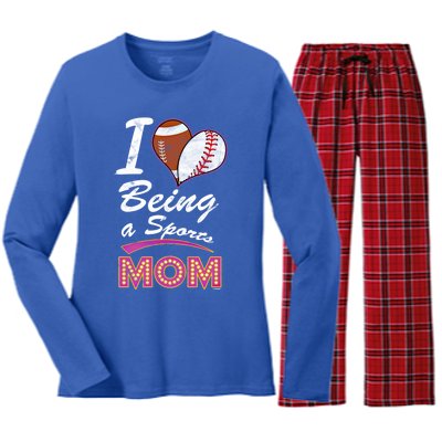 Being Sports Mom Baseball Football Mother Gift Women's Long Sleeve Flannel Pajama Set 