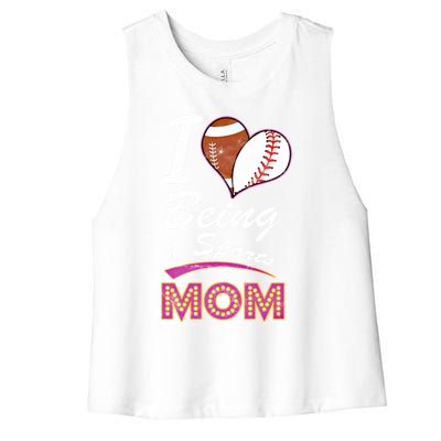 Being Sports Mom Baseball Football Mother Gift Women's Racerback Cropped Tank