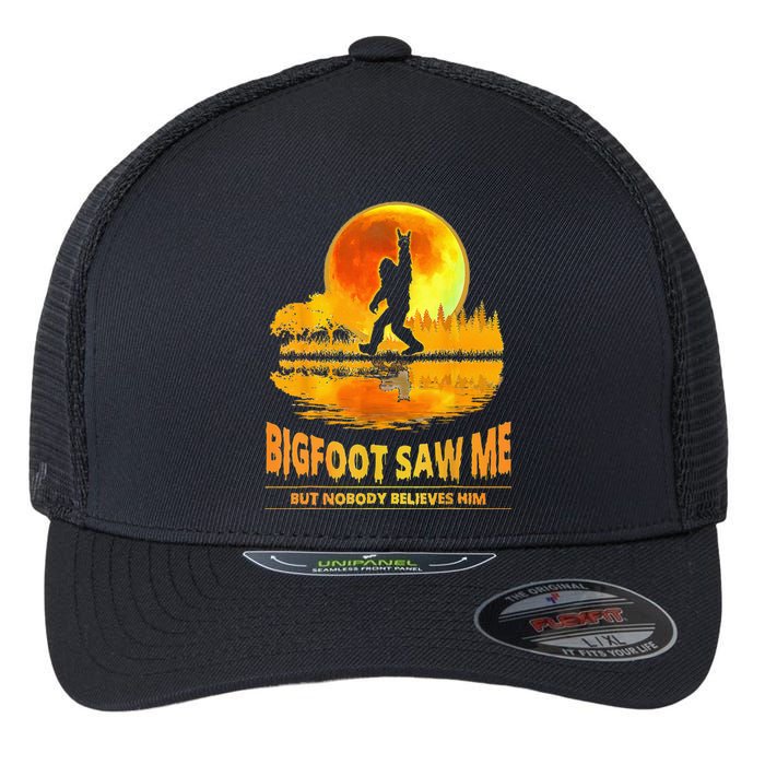 Bigfoot Saw Me But Nobody Believes Him Bigfoot Night Stroll Flexfit Unipanel Trucker Cap