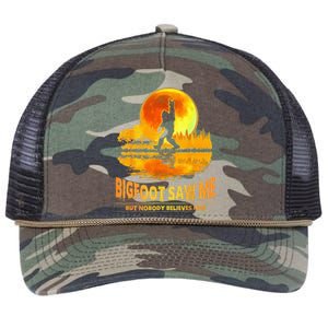 Bigfoot Saw Me But Nobody Believes Him Bigfoot Night Stroll Retro Rope Trucker Hat Cap