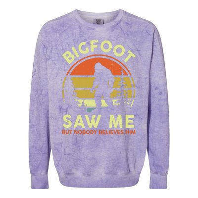 Bigfoot Saw Me Nobody Believes Him Funny Sasquatch Dad Colorblast Crewneck Sweatshirt