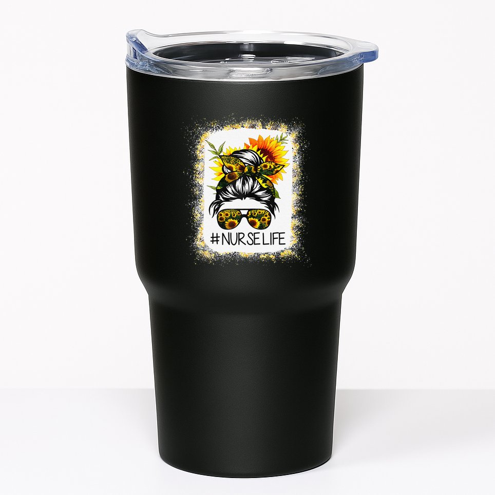 Bleached Sunflower Nurse Life Messy Hair Bun NurseLife Tumbler