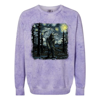 Bigfoot Starry Night Sasquatch Van Gogh Sky Painting Art Colorblast Crewneck Sweatshirt