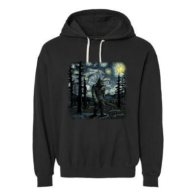 Bigfoot Starry Night Sasquatch Van Gogh Sky Painting Art Garment-Dyed Fleece Hoodie